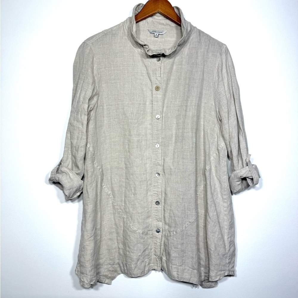 John Mark Linen Button Down Tunic Top - image 1